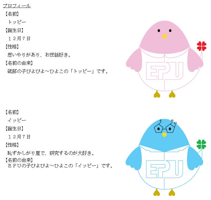「トッピー」＆「イッピー」愛媛県立医療技術大学マスコットキャラクター