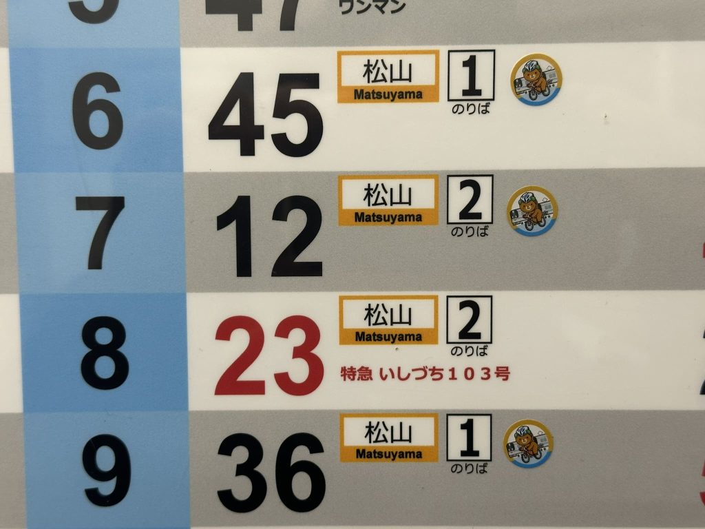 時刻表に「リンリントレイン」ですよで極小の自転車みきゃん