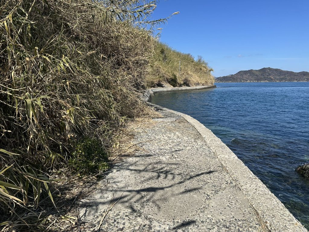 小島の港への帰り道は島の海岸を歩きます